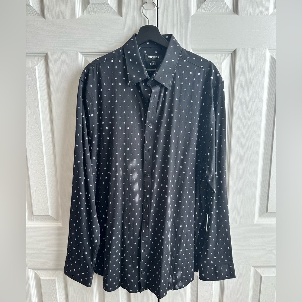 Express Black Casual Button Down Shirt with Pattern